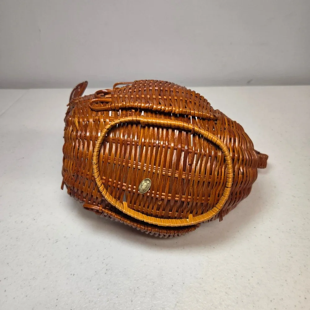 Vintage Turkey‎ Wicker Basket Thanksgiving Fall Harvest Decor Brown Rattan